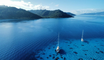 Two Oyster yachts at anchor in Fiji Resampled